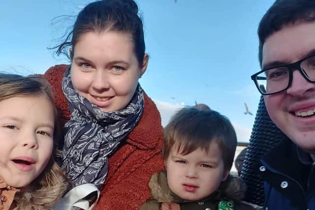 Lauren with fiance Scott, daughter Phoebe, 5, and Ralph.