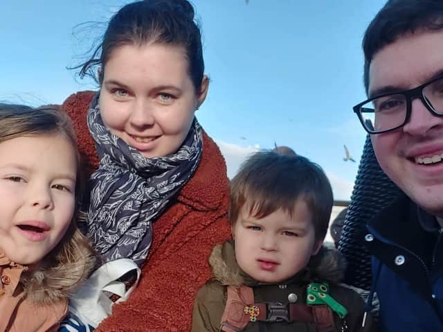 Lauren with fiance Scott, daughter Phoebe, 5, and Ralph.