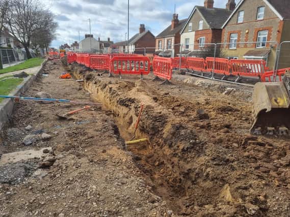 The need to move a gas pipe on Roman Bank in Skegness is delaying completion of the improvement works.