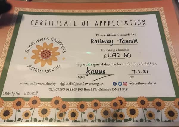 The Railway Tavern in Aby raised and donate more than £1,000 to charity.