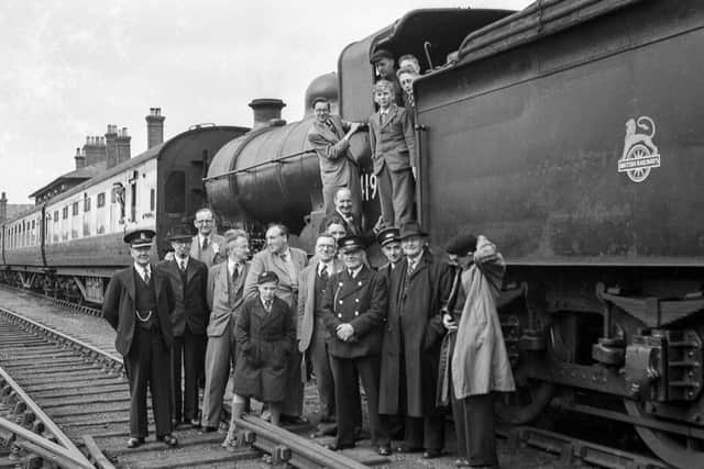 May 16 1954. Staff and enthusiasts greet a train(Photo: Wm. Woolhouse collection/LCLR Historic Vehicles Trust)