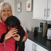 Maria and her dog Belle ready to 'Walk All Over Cancer'.