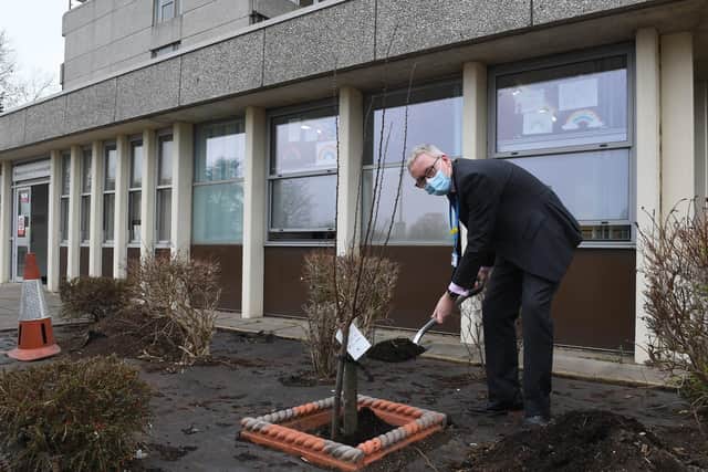 CEO of United Lincolnshire Hospitals, Andrew Morgan planting a tree to mark the anniversary of the first Covid patient. EMN-210322-112138005