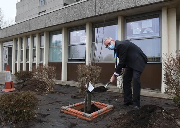 CEO of United Lincolnshire Hospitals, Andrew Morgan planting a tree to mark the anniversary of the first Covid patient. EMN-210322-112138005