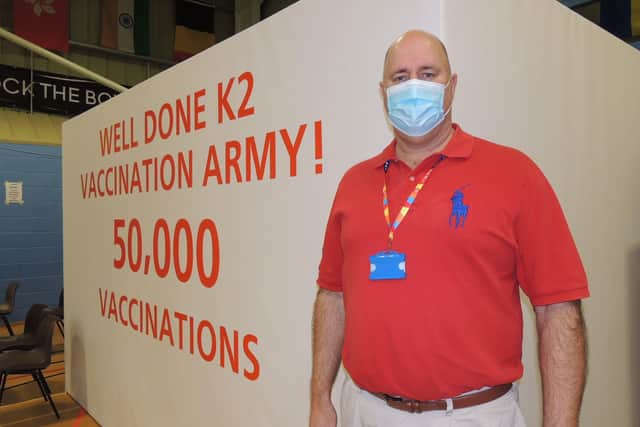 Medical director of the Grantham and Sleaford Primary Care Network of surgeries, Dr Adriaan Van Biljon, celebrates hitting over 50,000 vaccinations in the area two weeks ago. EMN-210322-175358001