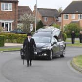An emotional funeral procession begins for Jeannette Field, watched by neighbours in Skegness.