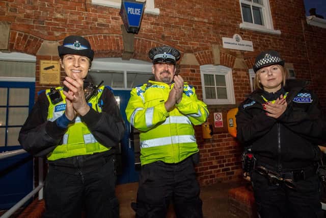 Many, including PCSO Nigel Wass (centre), showed support for the NHS and emergency services.