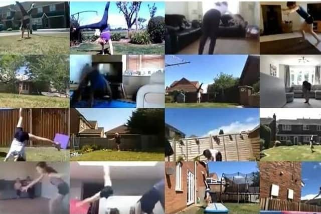 Sleaford Gymnastics Club members doing their toilet roll challenge video. EMN-210323-143848001