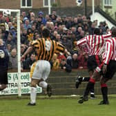 Ray Warburton heads home United's second at Hayes.