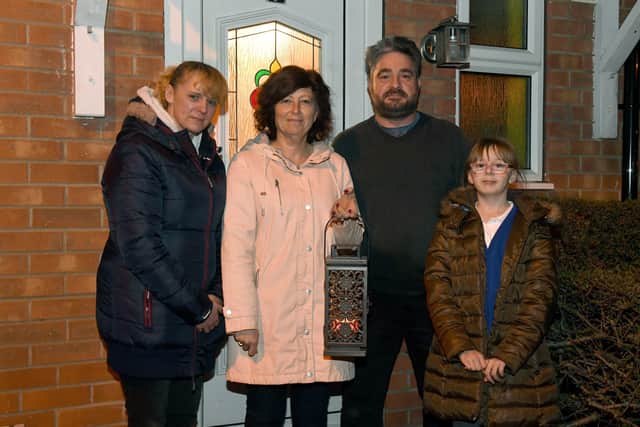 Doorstep vigil L-R Sammi Emsley, Karen Dodds, Russell Dodds and Lucie Emsley. EMN-210324-100944001