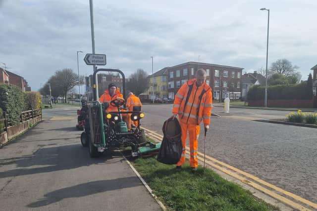 The massive task of cutting the verges in Skegness is underway.