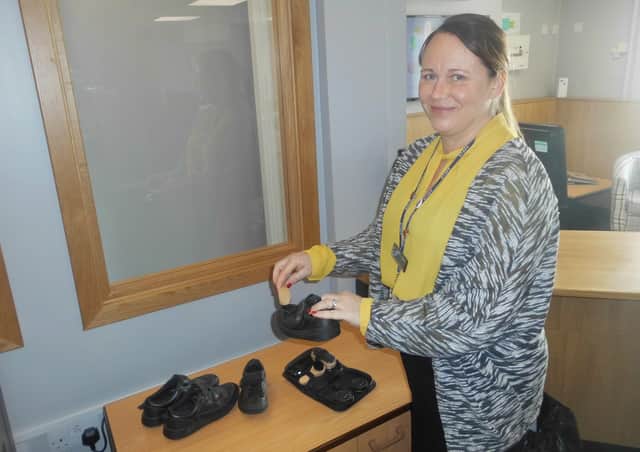Karen Elliott, William Alvey School's Office Manager and Shoe Shop Swap Organiser! EMN-210326-173352001