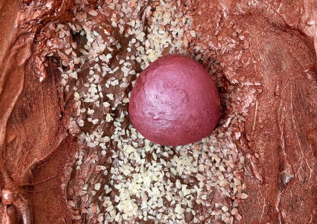 The heart (the smallest egg) is made up of bronze chocolate and crystallised violets, and in true Zagatti’s style, wrapped in edible rose gold. EMN-210329-123930001