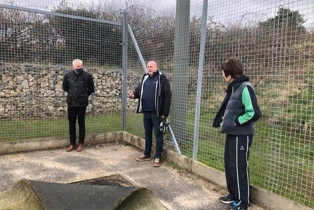 Discussions at the Louth Hockey Club pitch earlier this month.
