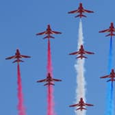 The Red Arrows are flying over parts of England today on a high speed practice run. Image by Cpl Graham Taylor (RAF) Crown Copyright EMN-210331-105200001