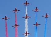 The Red Arrows are flying over parts of England today on a high speed practice run. Image by Cpl Graham Taylor (RAF) Crown Copyright EMN-210331-105200001