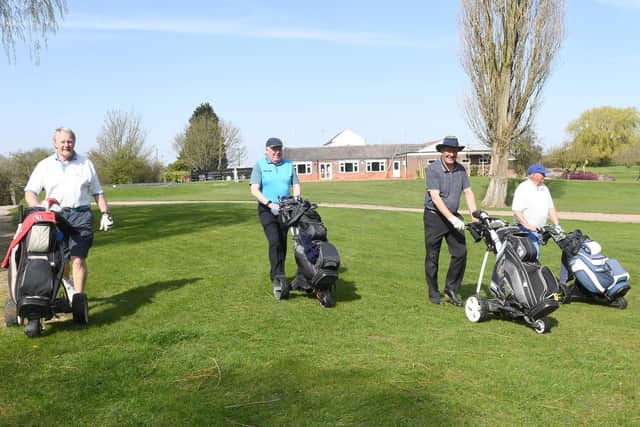 On course at Boston Golf Club. L-R Ed Markham, David Hodgson, Malcolm Hyde (club president) and Ted King.