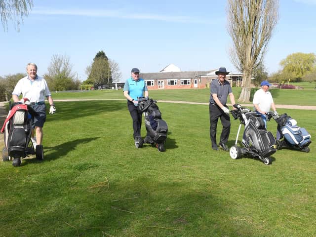 On course at Boston Golf Club. L-R Ed Markham, David Hodgson, Malcolm Hyde (club president) and Ted King.