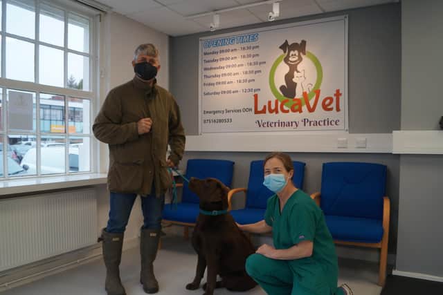 First client through the door was Cooper, along with his owner Paul Robinson, who were welcomed by head nurse Leigh EMN-210504-074145001