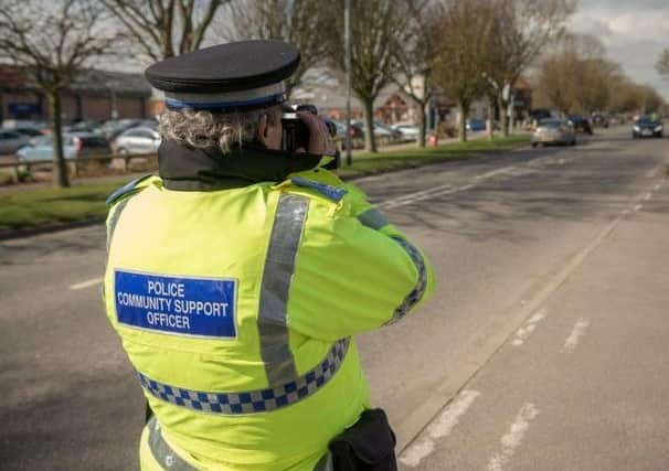PCSO Dave Bunker checking for speeding vehicles on his patch.