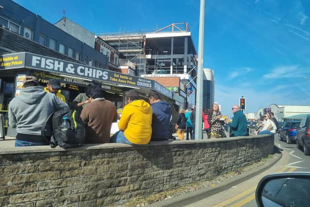 Visitors enjoying fish and chips on Easter Sunday.