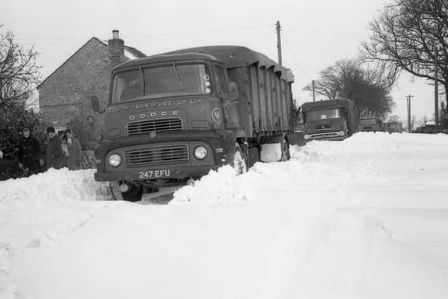 The first lorries through after a six-hour blockage at Sibsey Northlands in March 1965.