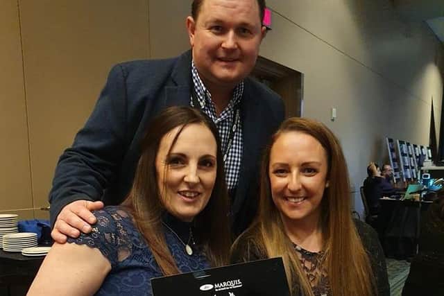 1 Stop Spas' Chris Brady, managing director, Melissa Brady (left), finance director and wife to Chris, and Laura Stephenson, sales executive.