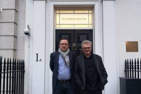 Magna Vitae Director of Partnerships, James Brindle (left), with SO Festival artistic director Jens Frimann outside Flanders House, London.