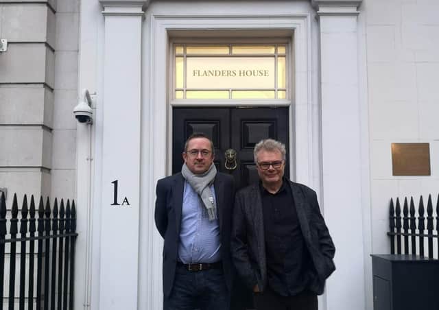 Magna Vitae Director of Partnerships, James Brindle (left), with SO Festival artistic director Jens Frimann outside Flanders House, London.