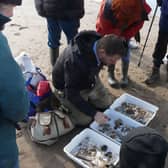 Dr Jack Sewell of the Marine Biology Association, looking at the biodiversity of the beach north of Mablethorpe with the Bell Beach Biology citizen science group.