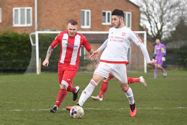 Horncastle Town (red), v Lincoln United Development. Glynn Powell