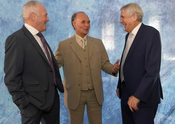 Leeds legends doing personal appearance at Legionnaires Club. L-R Eddie Gray, paul Reaney and Norman Hunter. EMN-200903-110425001