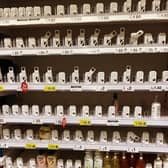 Empty hand sanitizer shelves at Boston Asda over the weekend