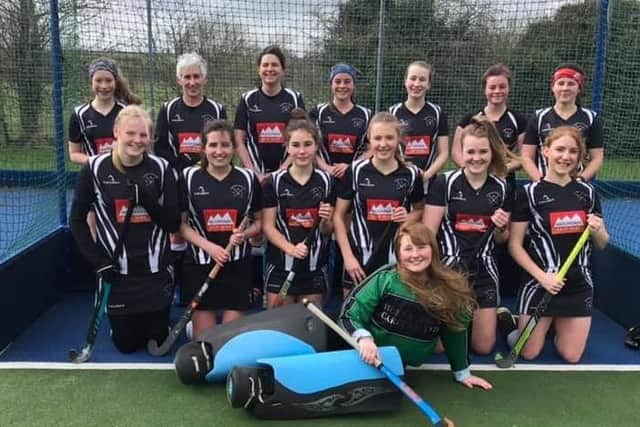 The Leadenham HC Ladies who finished third in Division Four NWN. Fron left, back - Lucy Walker, Majella Wright, Sally Darling, Megan Campbell, Sophie Gretton, Rosie Campbell, Sophie Walker; front - Steph Amess, Llinos Jones, Ciara Wright, Ellie Talton, Siobhan Croft, Susan Garrick (GK) EMN-200316-171901002