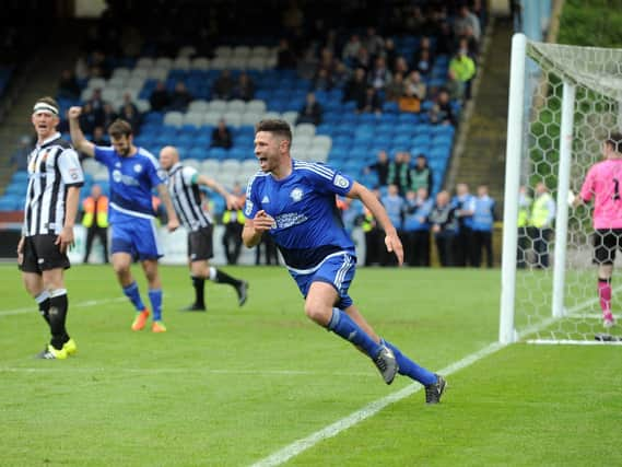 Garner celebrates his winner for Halifax.