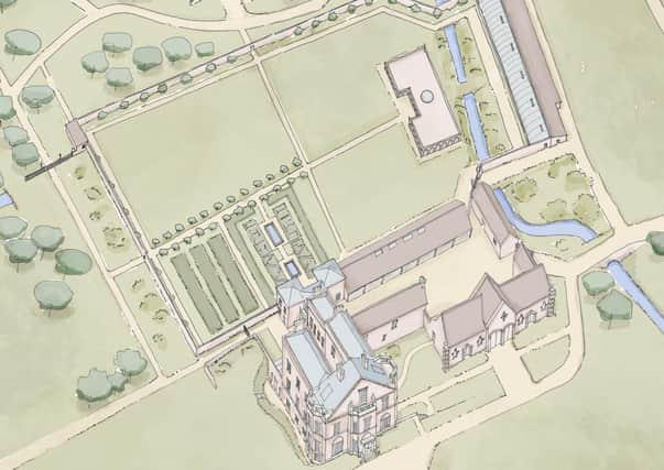 An aerial impression of what the restored hall and gardens will look like - if planners give the go ahead.