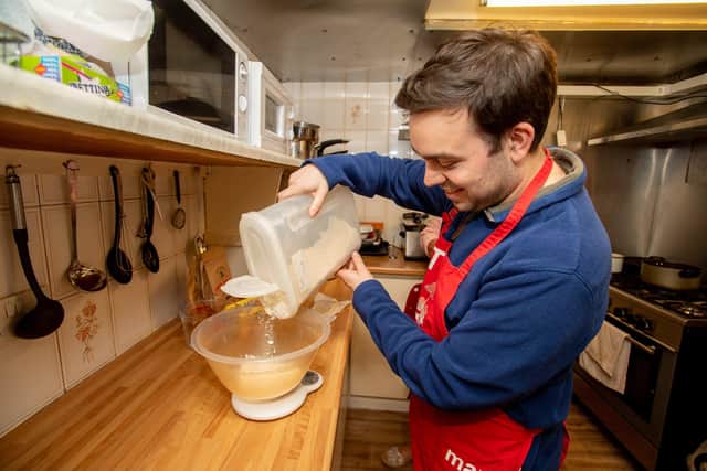 Reporter's pie-making lesson at the Toadstool Cafe last week.