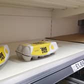 Shelves almost cleared of eggs.