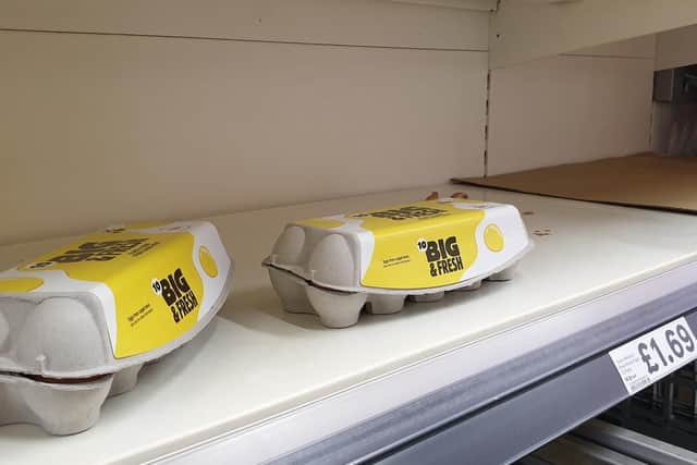 Shelves almost cleared of eggs.