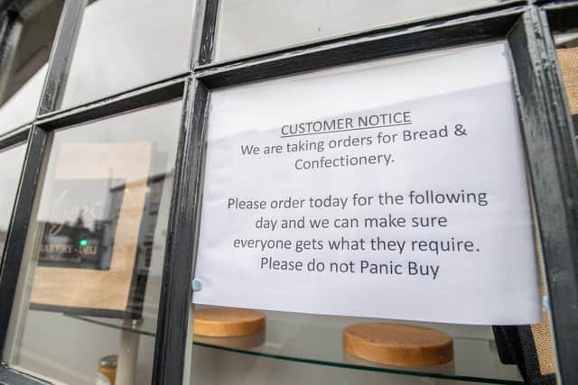 A sign displayed in the window of Myers Bakery, in Horncastle. Picture: John Aron Photography.