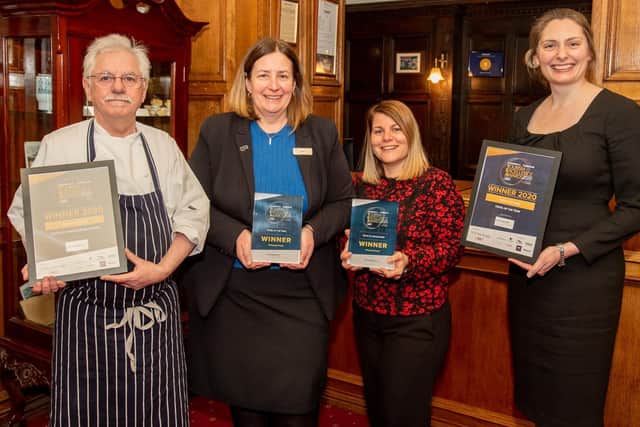 Emma Brealey (right) with Petwood Hotel staff and the latest awards. Photo: John Aron