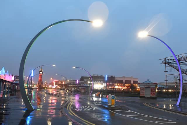 The columns have been referred to as whale lights.