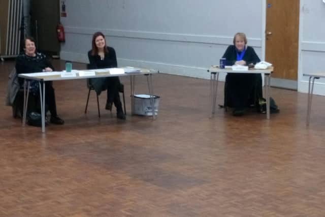 Keep your distance, (ltor) Mayor Coun Fiona Martin, clerk Amanda Bushell and Deputy Mayor Coun Angela Birchall