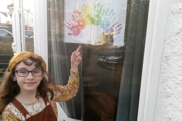 Children in Skegness have been painting rainbows to spread a message of hope. Here is Erin Sherwood with her picture.