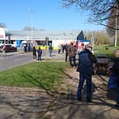 Shoppers were queueing in the car park this morning (Wednesday). Picture: John Aron.