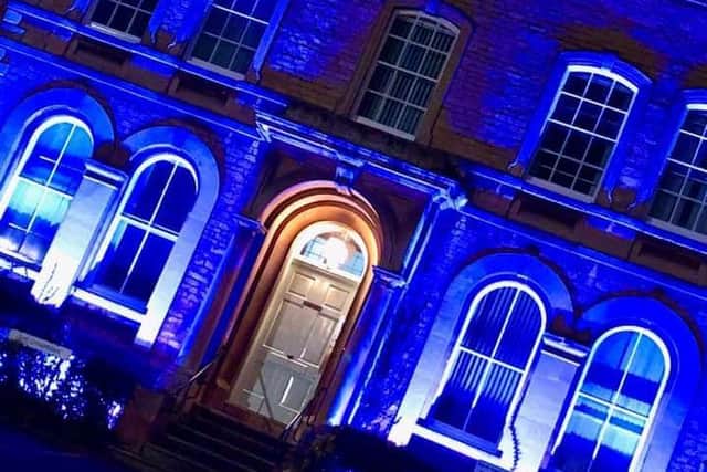 The NKDC offices lit up in blue for the NHS. Photo: NKDC