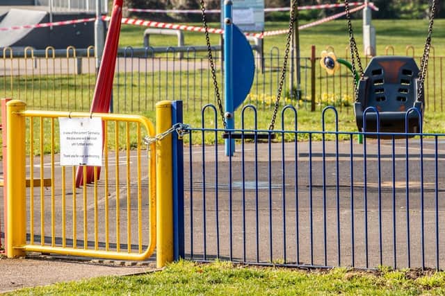 Children's play equipment lockdown on Boston Road Recreation Ground in Sleaford. EMN-200327-182654001