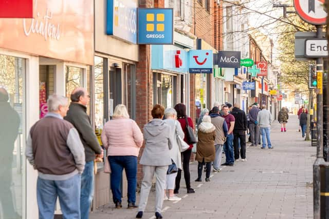 A queue for Boots in Skegness.