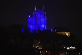 Lincoln Cathedral is illuminated in blue lights in a gesture of support and solidarity for all National Health Service (NHS) workers and carers on the frontline of the coronavirus crisis.

Picture: Chris Vaughan Photography
Date: March 26, 2020 EMN-200204-160610001