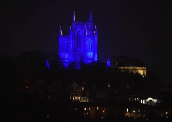 Lincoln Cathedral is illuminated in blue lights in a gesture of support and solidarity for all National Health Service (NHS) workers and carers on the frontline of the coronavirus crisis.
Picture: Chris Vaughan Photography
Date: March 26, 2020 EMN-200204-160610001
